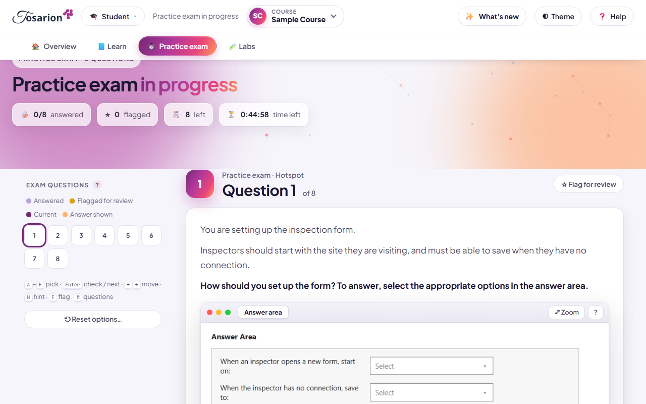 A timed practice exam question with the countdown